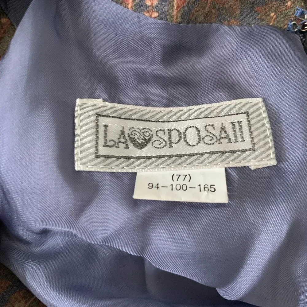 LA Sposaii Korean Retro Shift Dress M Blue Paisley Long Sleeve Button Collar Zip